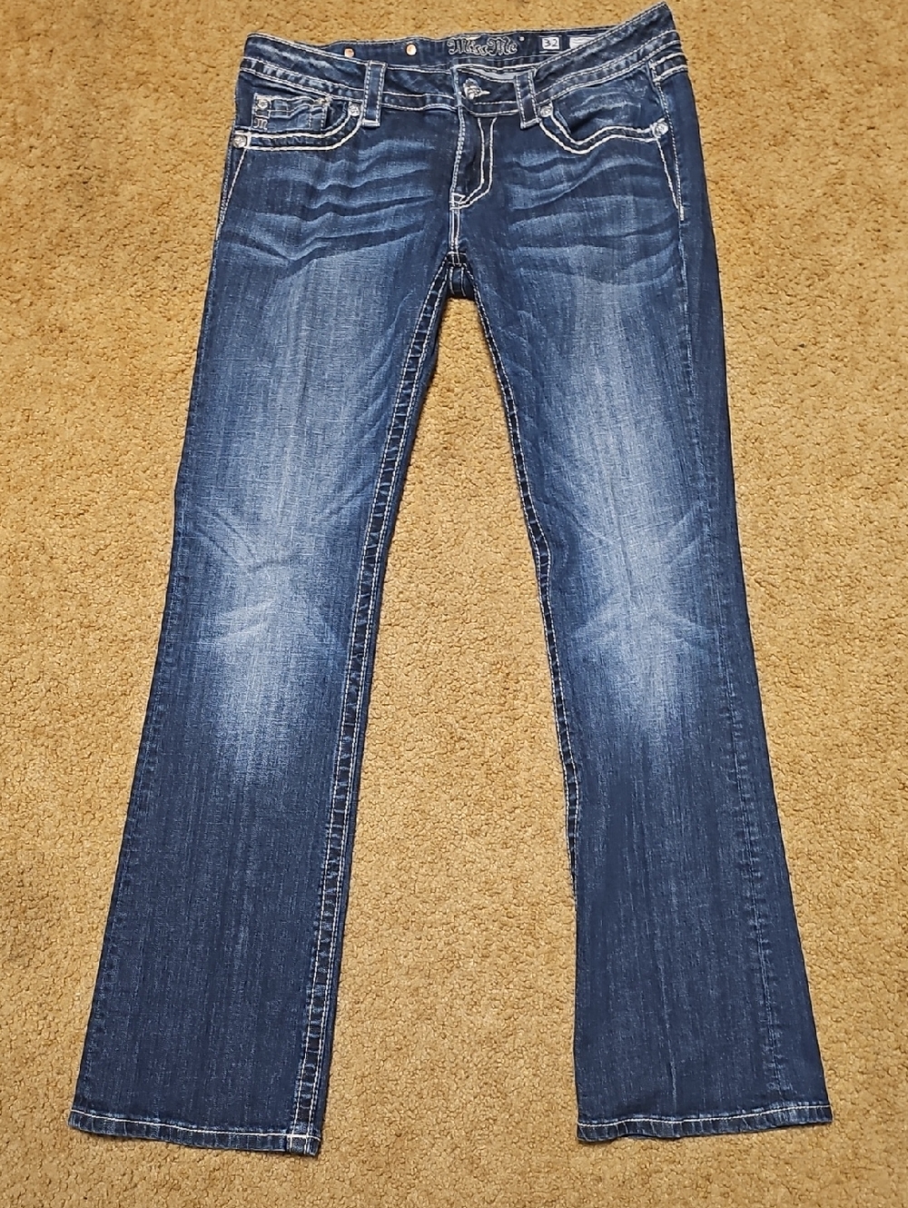 Miss Me Dark Blue Flare Jeans with Wings On Back Pockets Tote 9